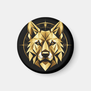 Geometric Golden Wolf Illustration Magnet