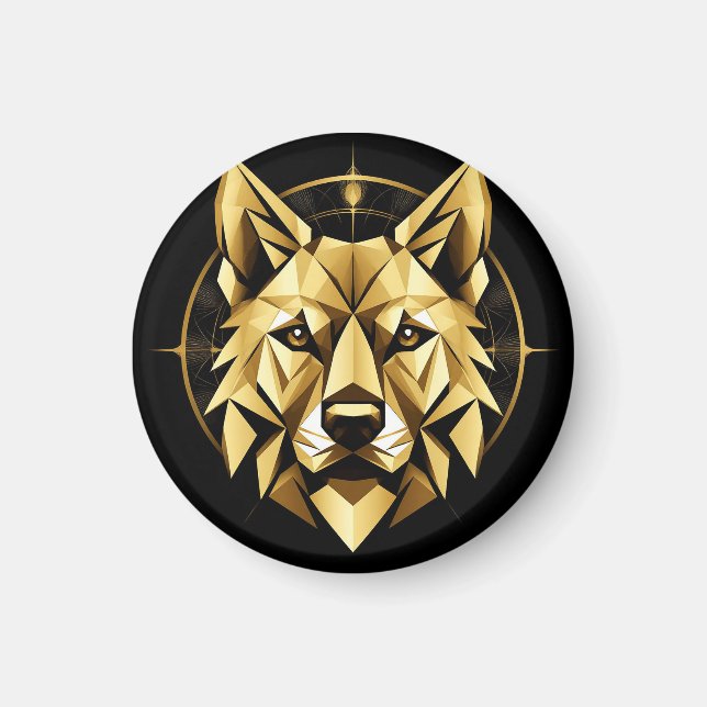 Geometric Golden Wolf Illustration Magnet (Front)