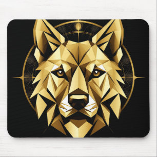 Geometric Golden Wolf Illustration Mouse Pad