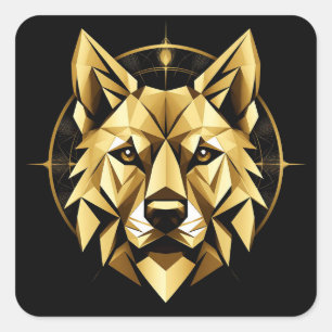 Geometric Golden Wolf Illustration Square Sticker