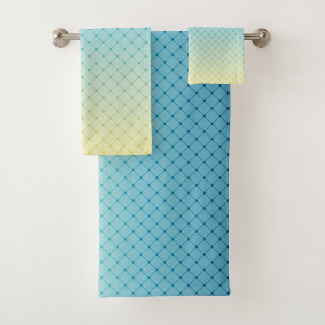 Geometric, gradient, Ombre, colourful, blue and ye Bath Towel Set (Insitu)