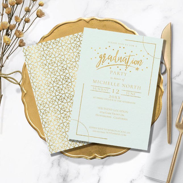 Geometric Graduation Gold on Mint Green ID508 Invitation (Creator Uploaded)