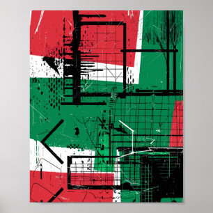 Geometric Graffiti in Red, Green, and White Poster