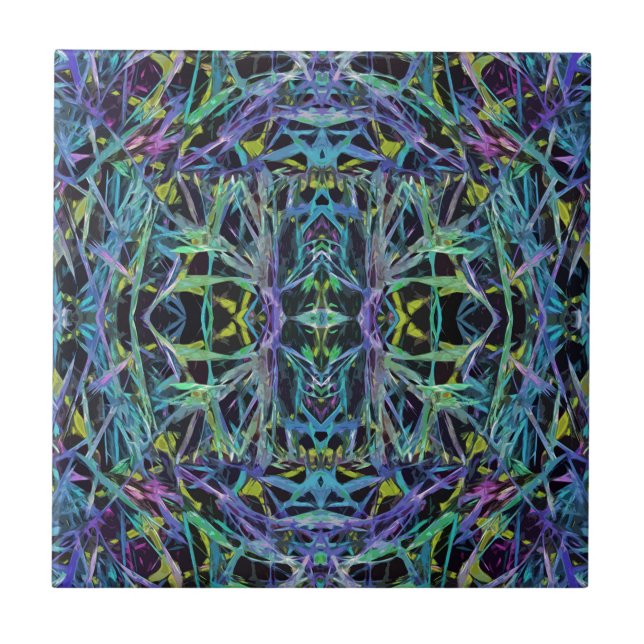 Geometric Grass Pattern in Blue Ceramic Tile (Front)