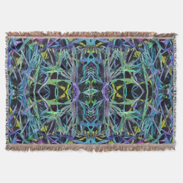 Geometric Grass Pattern in Blue Throw Blanket (Front)