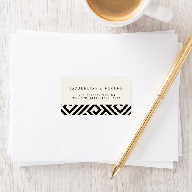 Geometric Greek Key Classic Chic Wedding Address Label (Insitu)