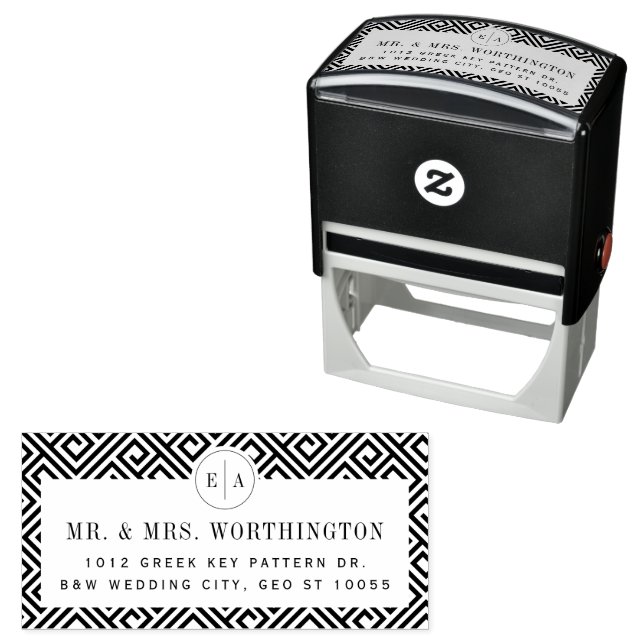 Geometric Greek Key Classic Chic Wedding Address Self-inking Stamp (In Situ)