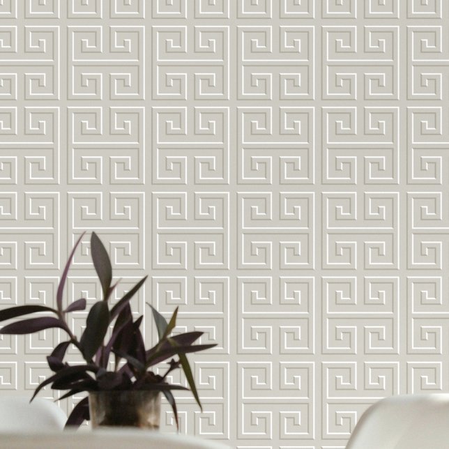 Geometric Greek Key Pattern Light Grey Beige Wallpaper (Creator Uploaded)