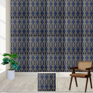 Geometric Greek Key Tile in Navy and Gold