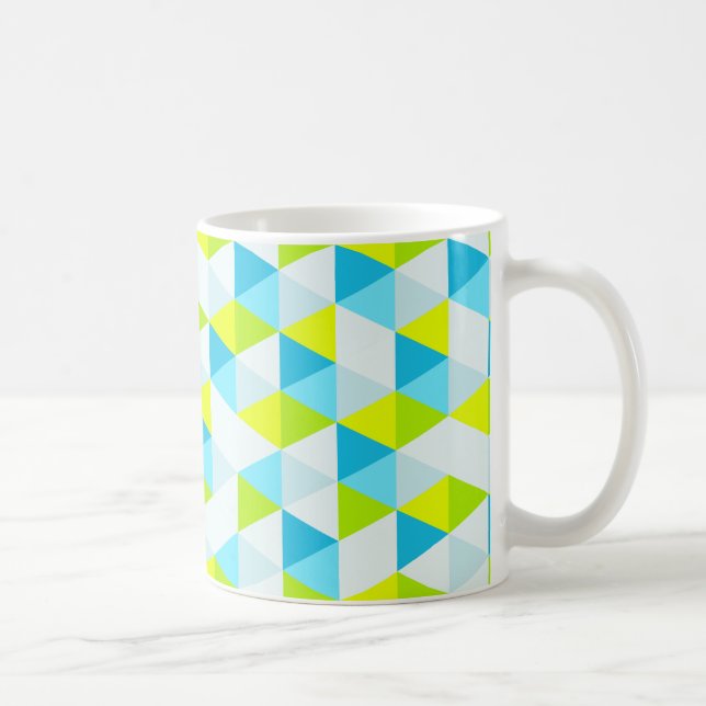 Geometric Green and Blue Triangles Modern Pattern Coffee Mug (Right)