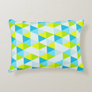 Geometric Green and Blue Triangles Modern Pattern Decorative Cushion