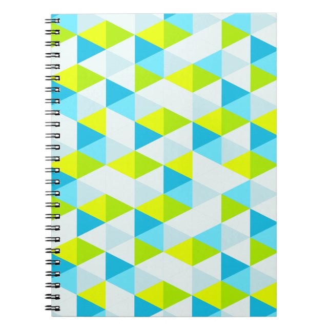 Geometric Green and Blue Triangles Modern Pattern Notebook (Front)