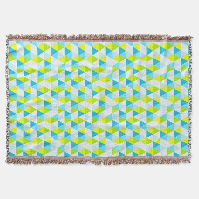 Geometric Green and Blue Triangles Modern Pattern Throw Blanket (Front)
