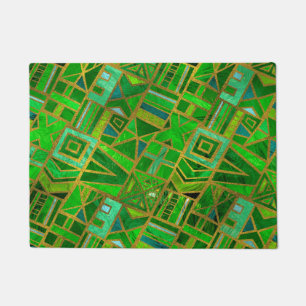 Geometric  Green and Gold African Tribal Pattern Doormat