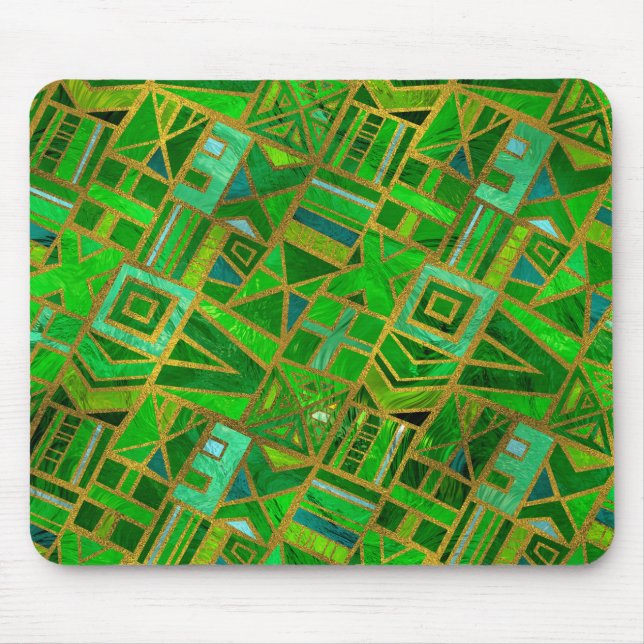 Geometric  Green and Gold African Tribal Pattern Mouse Pad (Front)