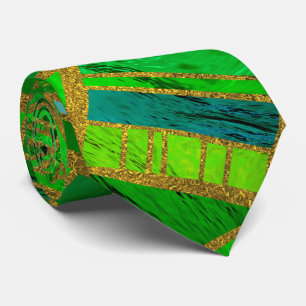 Geometric Green and Gold African Tribal Pattern Tie