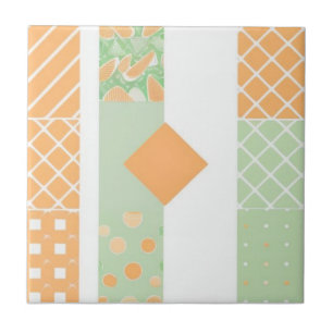 Geometric green and orange pattern ceramic tile