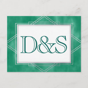 Geometric Green Art Deco Modern RSVP Entree Invitation Postcard