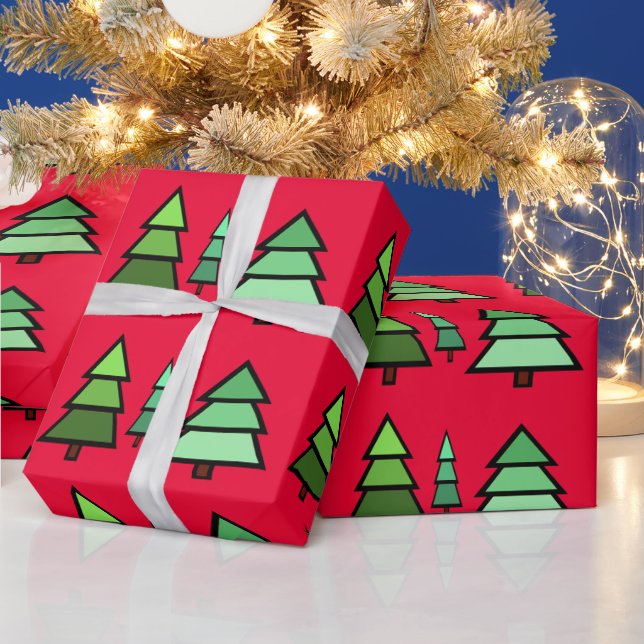 Geometric Green Christmas Trees Wrapping Paper (Holidays)