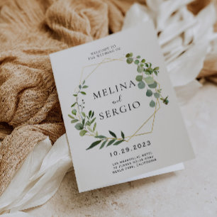 Geometric Green Eucalyptus Leaves Folded Wedding  Program