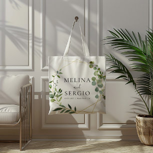 Geometric Green Eucalyptus Leaves Wedding Tote Bag