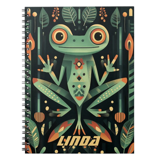 Geometric Green Frog Illustration Notebook (Front)