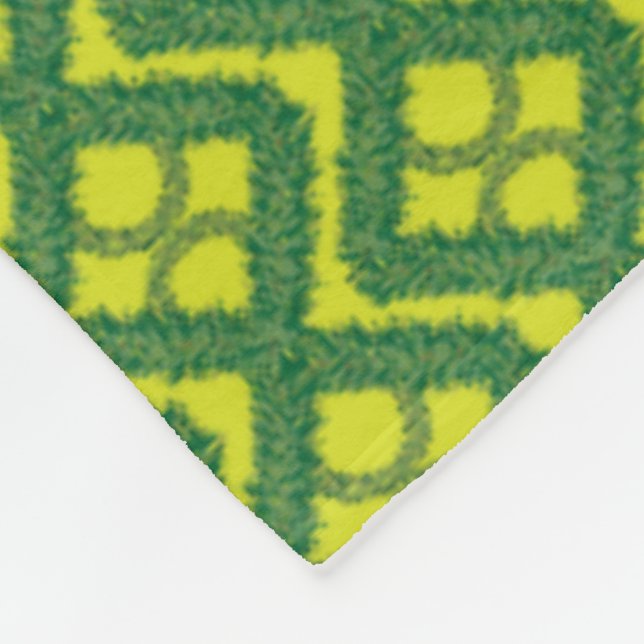 Geometric Green Garland Squares holiday pattern Fleece Blanket (Corner)