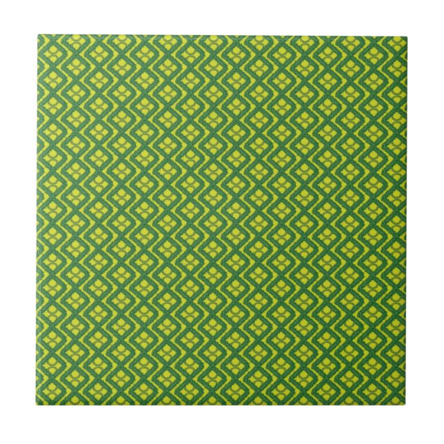 Geometric Green Garland Squares holiday pattern Tile (Front)
