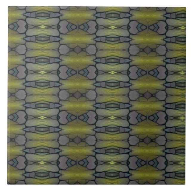 Geometric green grass moss leaves ceramic tile (Front)