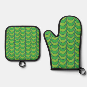 Geometric Green Half Circle Geometric Pattern Oven Mitt & Pot Holder Set