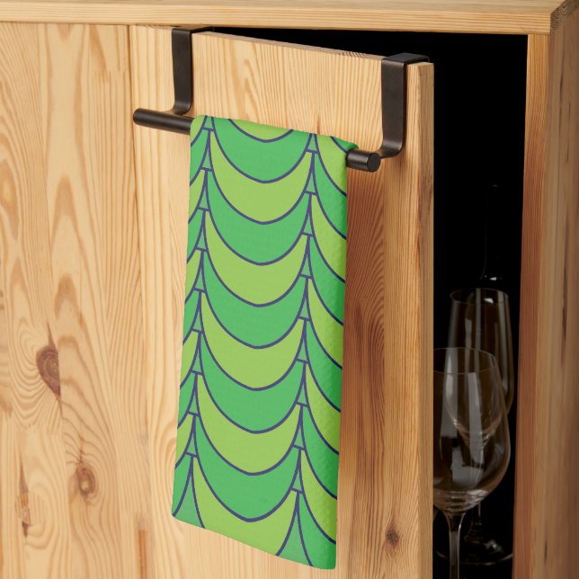 Geometric Green Half Circle Geometric Pattern Tea Towel (Thirds Fold)