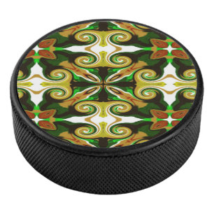 Geometric Green Irish Pattern Kaleidoscope Design Hockey Puck