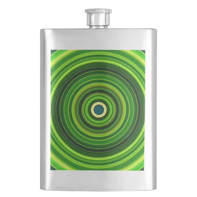 Geometric Green Mandala Design-64055 Hip Flask (Front)