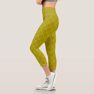 Geometric green olive art deco capri leggings