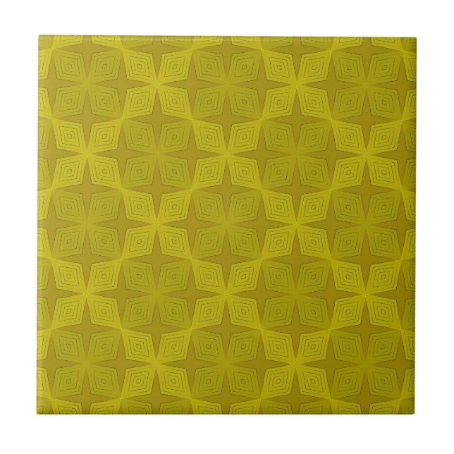 Geometric green olive art deco ceramic tile (Front)