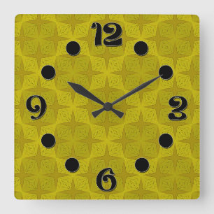 Geometric green olive art deco square wall clock