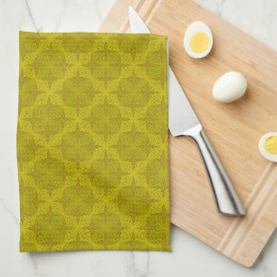 Geometric green olive art deco tea towel
