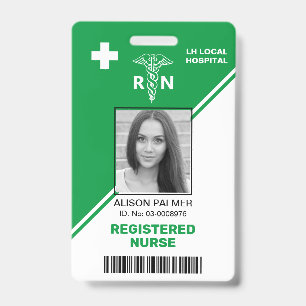 Geometric green triangles Registered nurse RN ID Badge