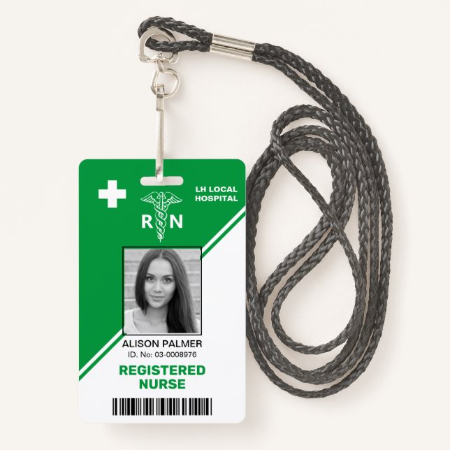 Geometric green triangles Registered nurse RN ID Badge (Front with Lanyard)
