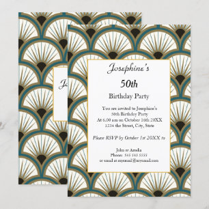Geometric Green White Artdeco 50th Birthday Party Invitation
