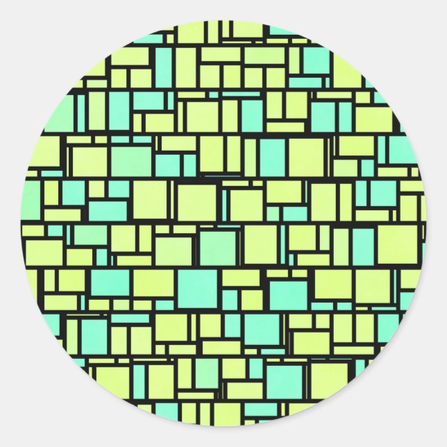 Geometric Green Yellow Pattern Classic Round Sticker (Front)