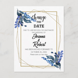 Geometric greenery change the date postcard