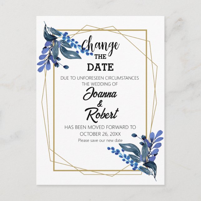 Geometric greenery change the date postcard (Front)