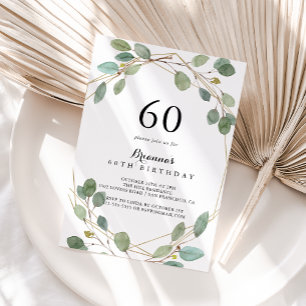 Geometric Greenery Eucalyptus 60th Birthday Party Invitation