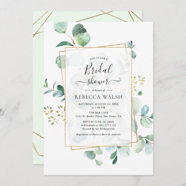 Geometric Greenery Eucalyptus Bridal Shower Invitation (Front/Back)