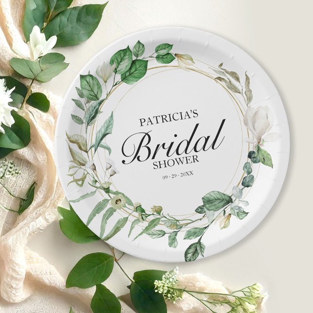 Geometric Greenery Eucalyptus Bridal Shower Paper Plate (Creator Uploaded)