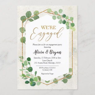 Geometric Greenery Eucalyptus Engagement Party Invitation