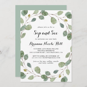 Geometric Greenery Eucalyptus Foliage Sip and See Invitation