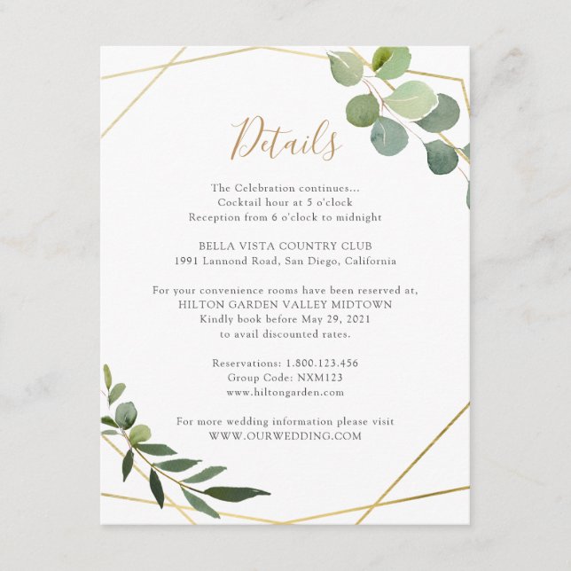 Geometric Greenery Eucalyptus Information Details Enclosure Card (Front)