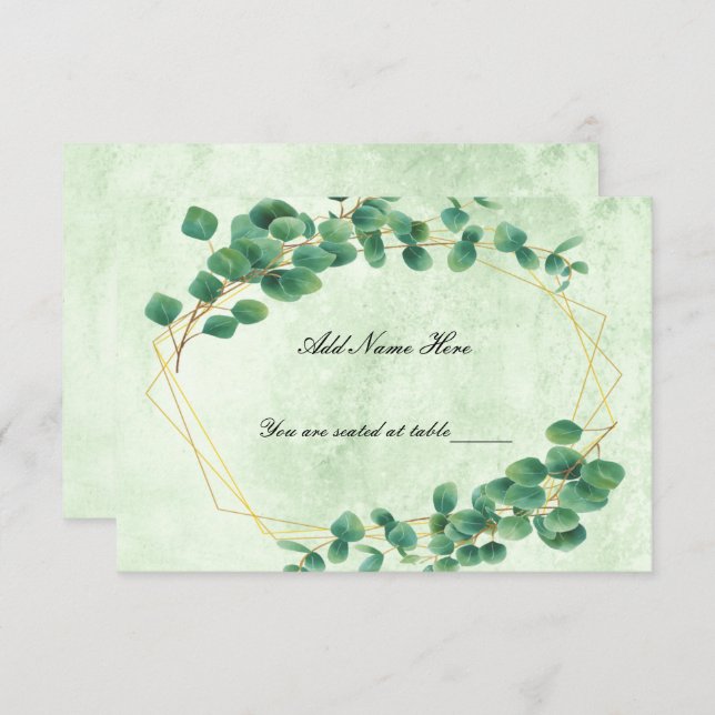 Geometric Greenery Eucalyptus Leaves Place Card (Front/Back)